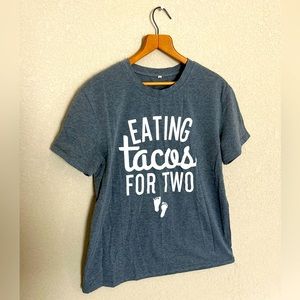 Funny maternity tee. Eating tacos for two.